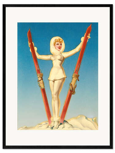 Impression artistique encadrée Fille aux skis