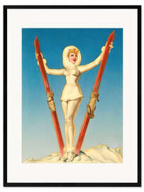 Impression artistique encadrée Fille aux skis