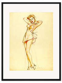 Gerahmter Kunstdruck Pin Up beim Dehnen, Vorzeichnung