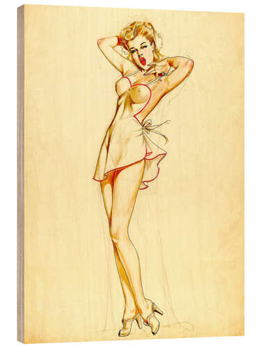 Wood print Pin Up Stretching, preliminary drawing