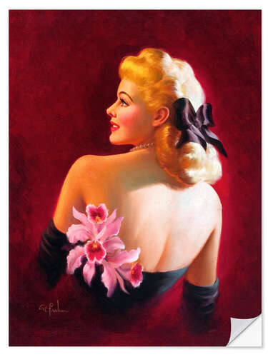 Wandsticker Glamour Pin Up mit rosa Orchideen