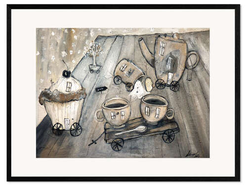 Innrammet kunsttrykk on the table