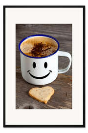 Gerahmter Kunstdruck Becher mit Smiley Gesicht