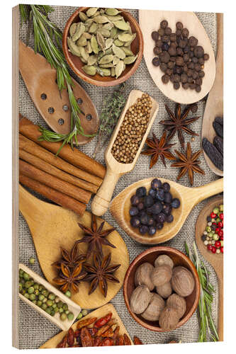 Wood print Spices and Herbs II