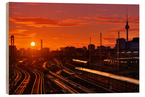 Tableau en bois Berlin Friedrichshain Sunset