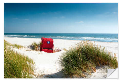 Naklejka na ścianę Red beach chair in dunes