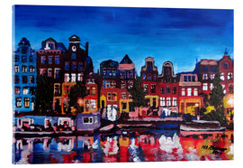 Acrylglasbild  Amsterdam Kanal Gracht in der Nacht - M. Bleichner
