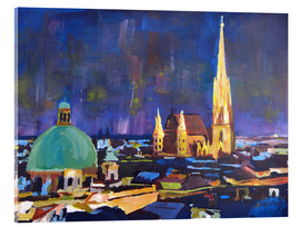 Akrylbilde  Vienna Skyline at Night with St Stephan - M. Bleichner