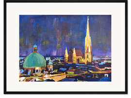 Gerahmter Kunstdruck Wien Stephansdom bei Nacht