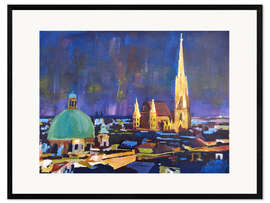 Kehystetty taidepainatus Vienna Skyline at Night with St Stephan