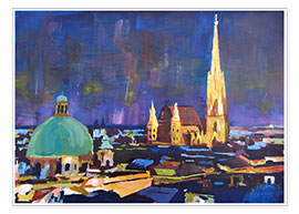 Reprodução Vienna Skyline at Night with St Stephan - M. Bleichner