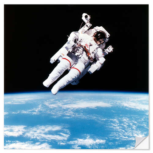 Selvklebende plakat Astronaut Bruce McCandless with propeller backpack