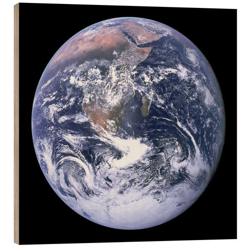 Wood print Earth view from Apollo 17 moon mission