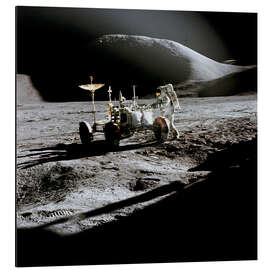 Aluminium print Apollo 15 Astronaut James Irwin arbeitet an Mondfahrzeug