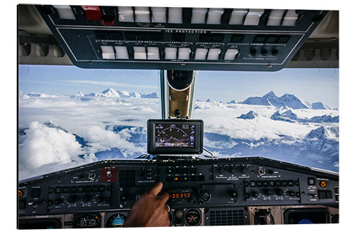 Aluminiumsbilde Airplane cockpit - Flying over mountain peaks in Himalaya