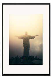 Gerahmter Kunstdruck Christus der Erlöser Statue bei Sonnenuntergang, Rio de Janeiro, Brasilien