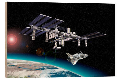 Wood print Space Station in Earth orbit