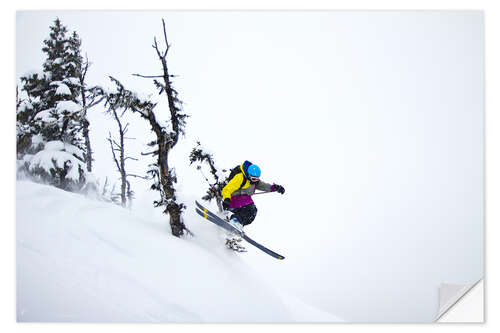 Selvklæbende plakat Freeride ski - Skier jumping in the backcountry