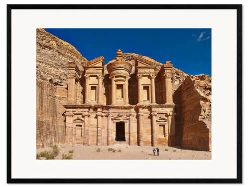 Kehystetty taidepainatus rock tomb known as The Monastery El Deir, Nabataean ancient town Petra,Jordan