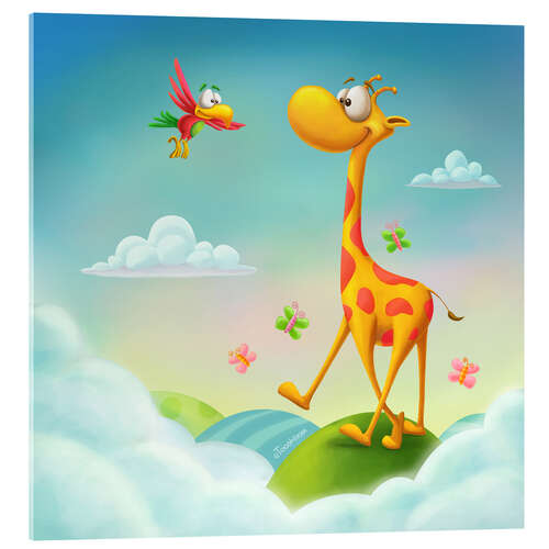 Acrylic print Giraffe in the clouds