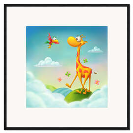 Ingelijste kunstdruk Giraffe in the clouds