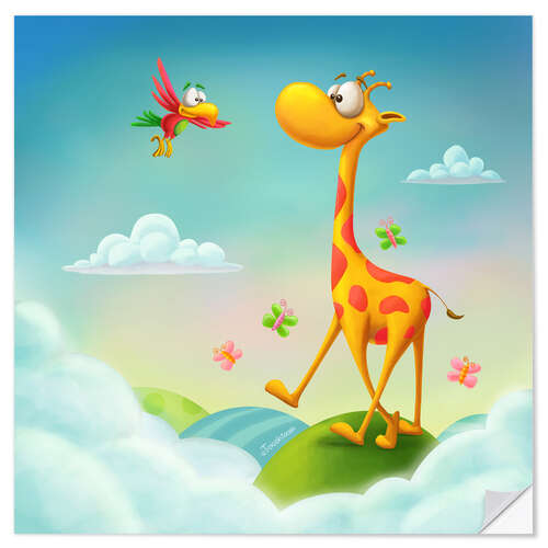 Selvklæbende plakat Giraffe in the clouds