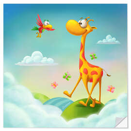 Selvklebende plakat Giraffe in the clouds