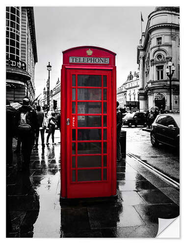 Självhäftande poster Red telephone booth in London