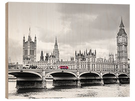 Wood print Westminster bridge with look at Big Ben and House of parliament