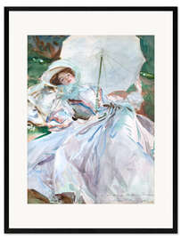 Ingelijste kunstdruk Lady with umbrella