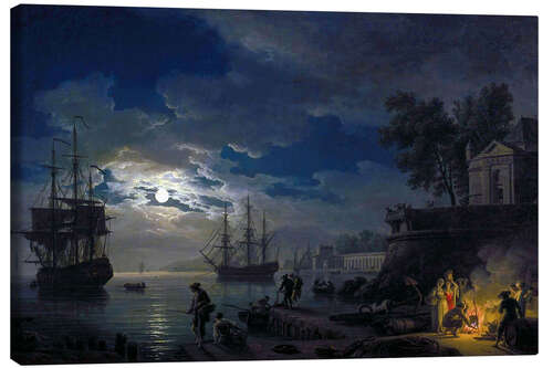 Canvas print Night: Port in the moonlight