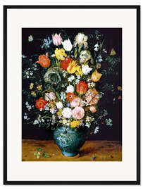 Gerahmter Kunstdruck Blumenstrauss in blauer Vase