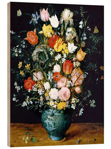 Wood print Bouquet in a blue vase