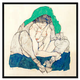 Gerahmter Kunstdruck Kauernde mit grünem Kopftuch