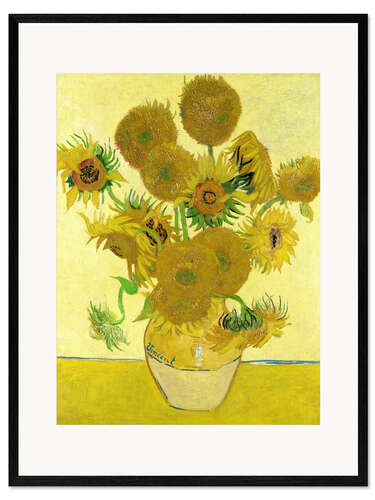 Impression artistique encadrée Vase avec quinze tournesols II