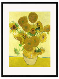 Impression artistique encadrée Vase avec quinze tournesols II