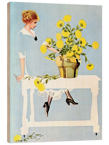 Wood print Housekeeper with bouquet