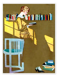 Stampa  Lettura davanti allo scaffale di libri - Clarence Coles Phillips