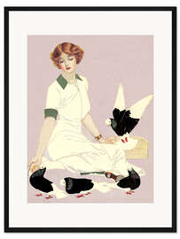 Gerahmter Kunstdruck Dame mit Tauben