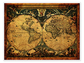 Wandbild  Welt 1664 - Michaels Antike Weltkarten
