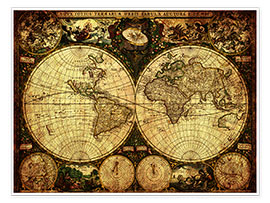 Poster  Wereld 1660 - Michaels Antike Weltkarten