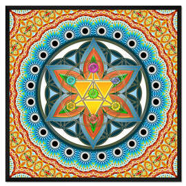 Gerahmter Kunstdruck Merkaba - Blume des Lebens, Heilige Geometrie, Chakren