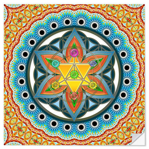 Selvklebende plakat Merkaba, Flower of Life, Sacred Geometry, Chakras