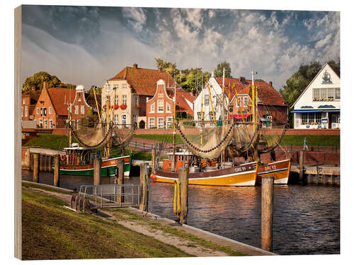 Holzbild Fischerboote im Fischerhafen Greetsiel