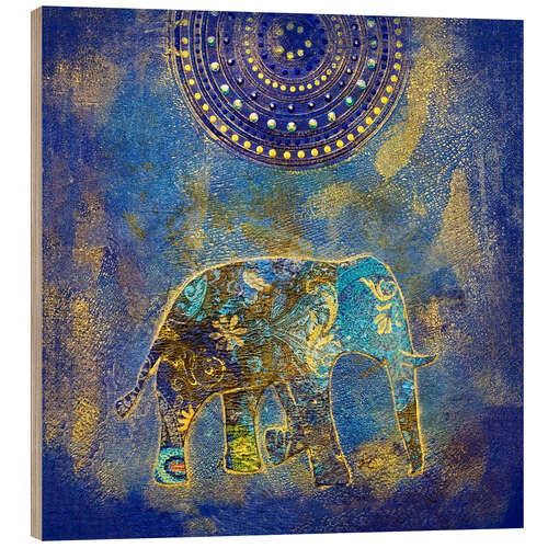 Wood print Blue Elephant