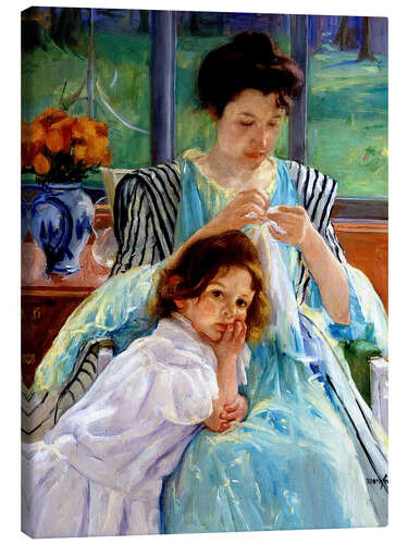 Canvas print Young Mother Sewing