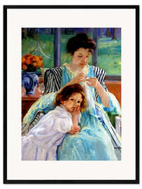 Ingelijste kunstdruk Young Mother Sewing
