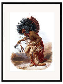 Gerahmter Kunstdruck Indianer mit blauem Federkopfschmuck