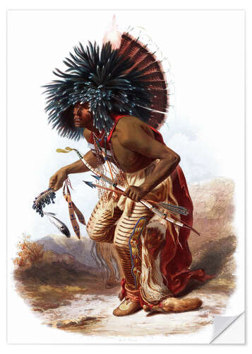 Wall sticker Indians with blue feathered headdress