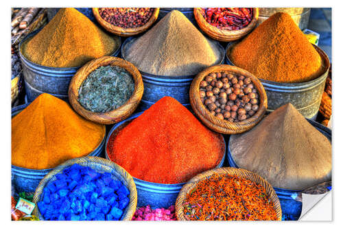 Muursticker Colorful oriental spices on the bazaar in Marrakech